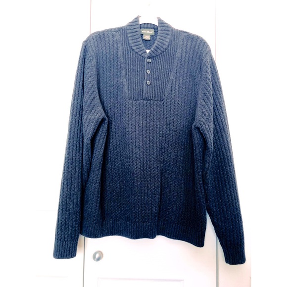 Eddie Bauer Mens Grey LS Button Front Cotton Ribbed Sweater - Picture 7 of 7